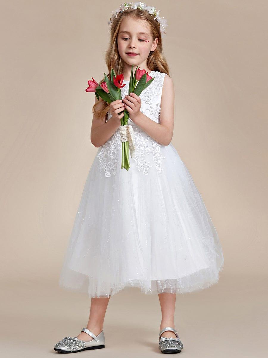 BRIE|Gorgeous White Lace and Tulle Flower Girl Dress with Flower Appliques