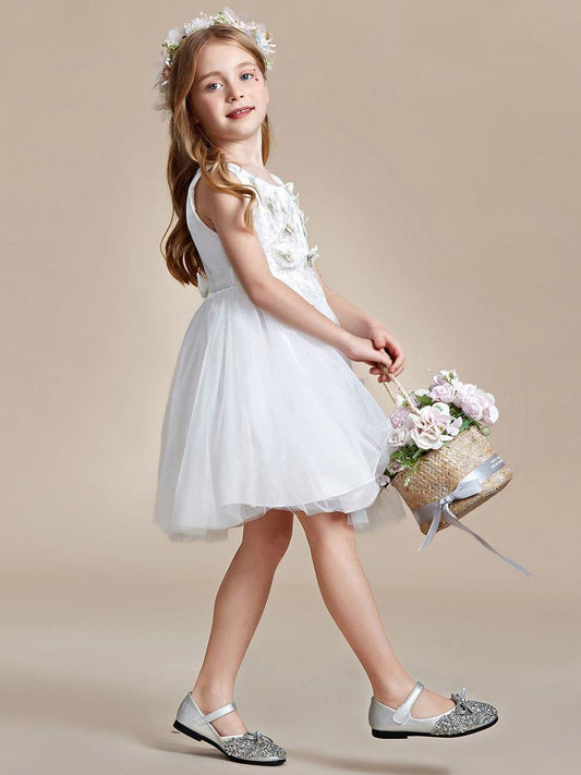 THALIA|Butterfly Embroidered Sleeveless Tulle Flower Girl Dress