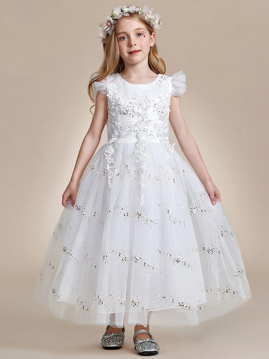 ARISTA|Lace Applique Flutter Sleeves Sparkle Princess Flower Girl Dress
