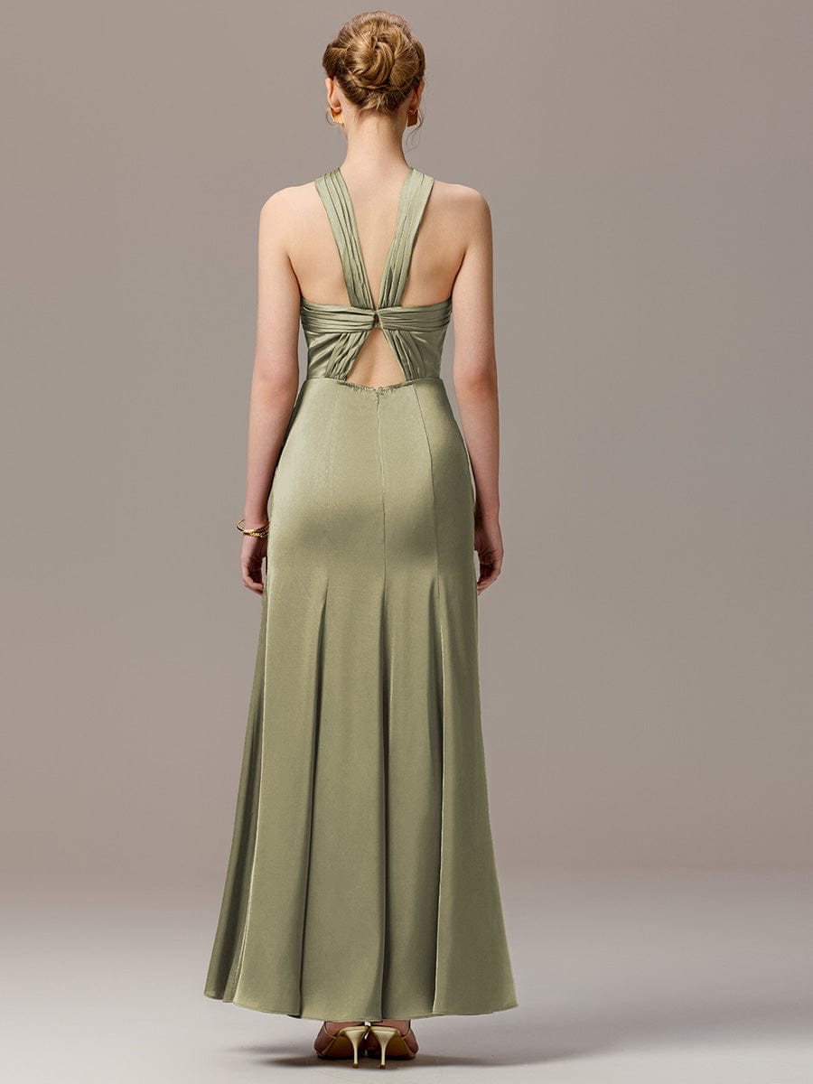 ever SELENE|Satin Cross Halter Sleeveless Maxi Bridesmaid Dress