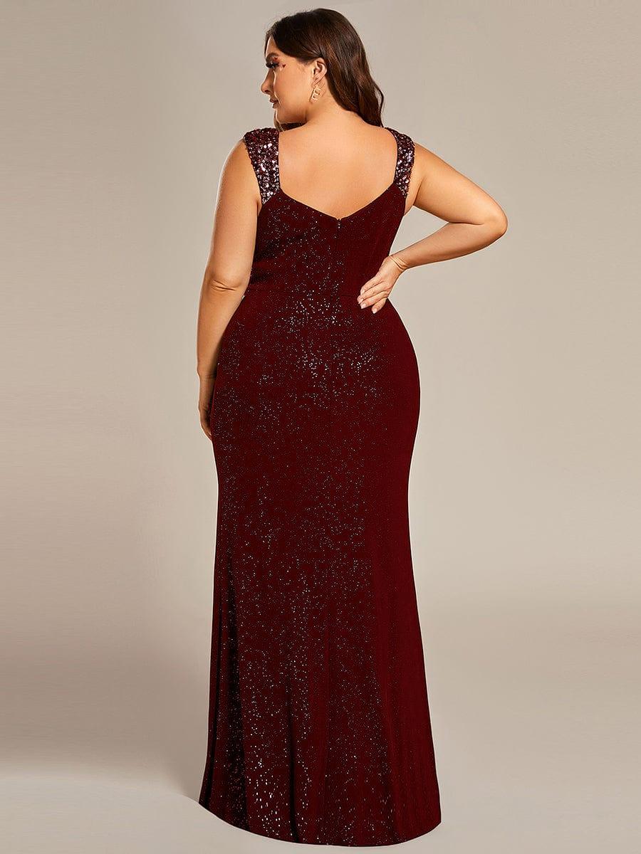 ever NOIRE|Sequin Shoulder Strap Twist High Slit Prom Dress