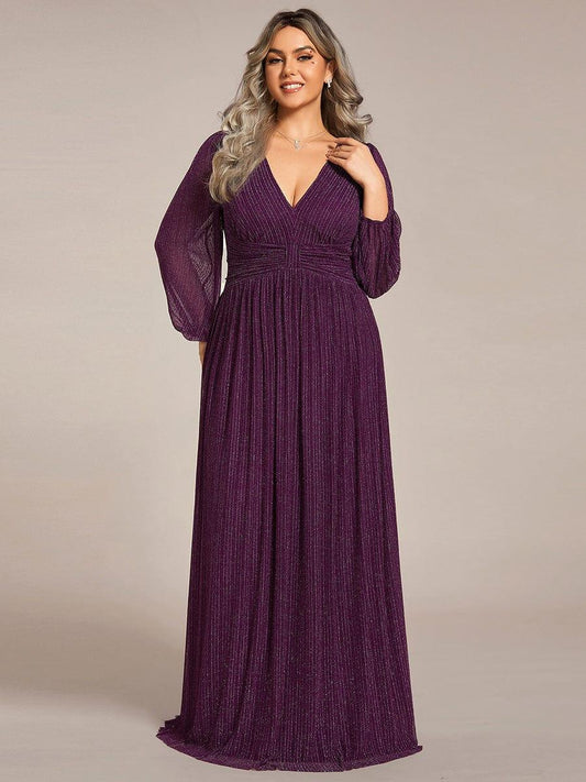pretty BRYM|Plus Size Dazzling Empire Waist See-Through Long Sleeves A-Line Evening Dress