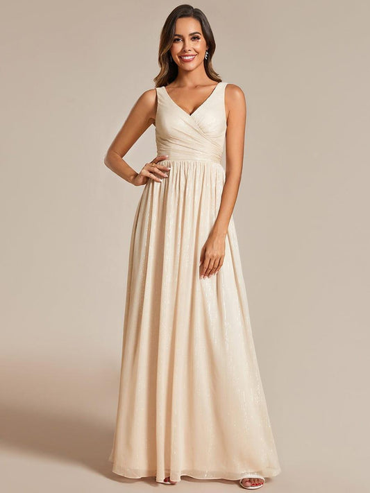 ever ALAIYA|Floor Length V-Neck Sleeveless Glitter A-Line Evening Formal Dress