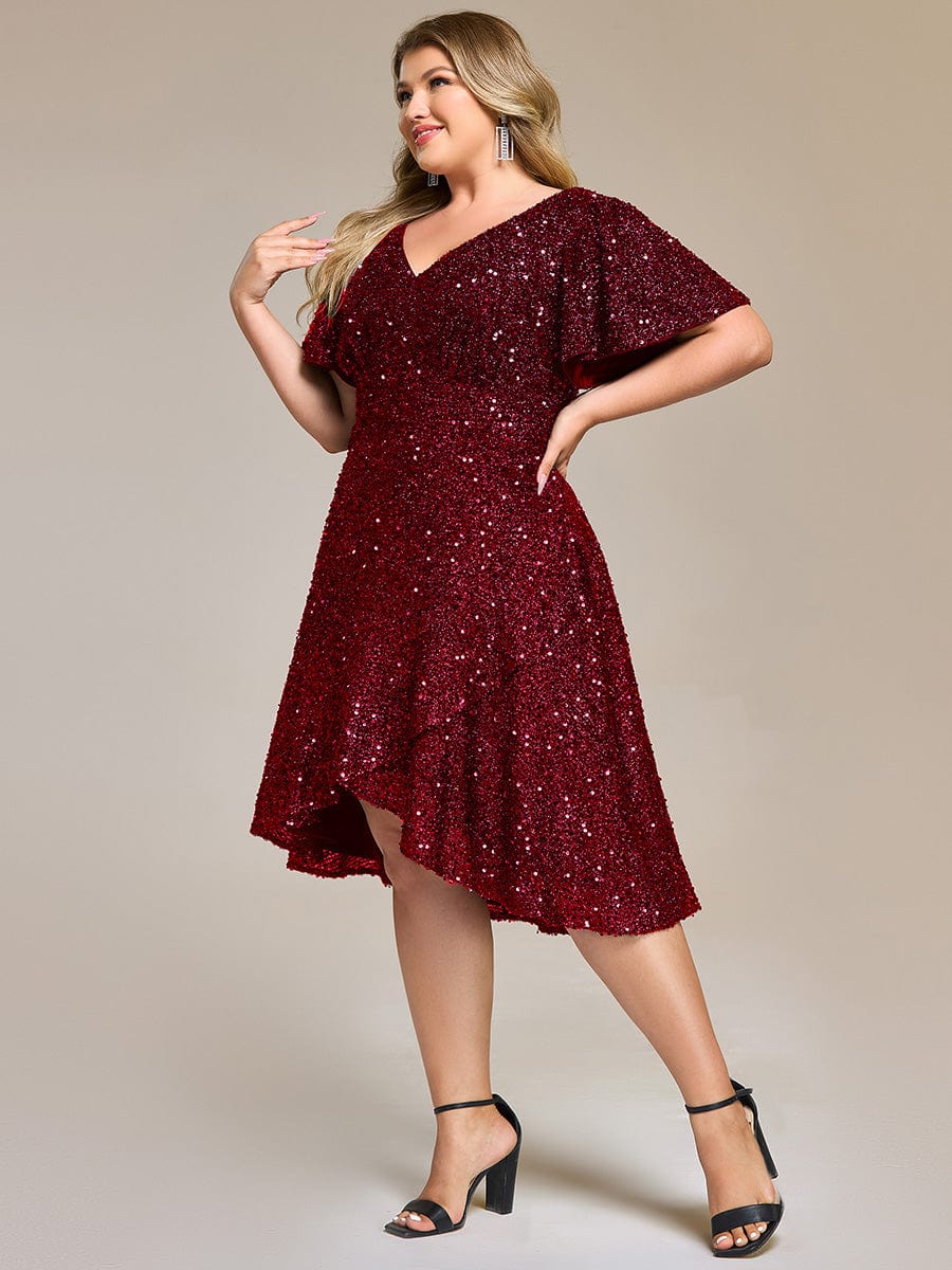 ever CALISTEA|Deep V-neck Sequin Ruffle Sleeve Formal Dress