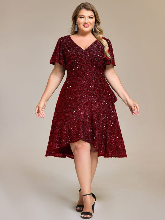 pretty CALISTEA|Plus Size Sequin Ruffle Sleeve Formal Dress