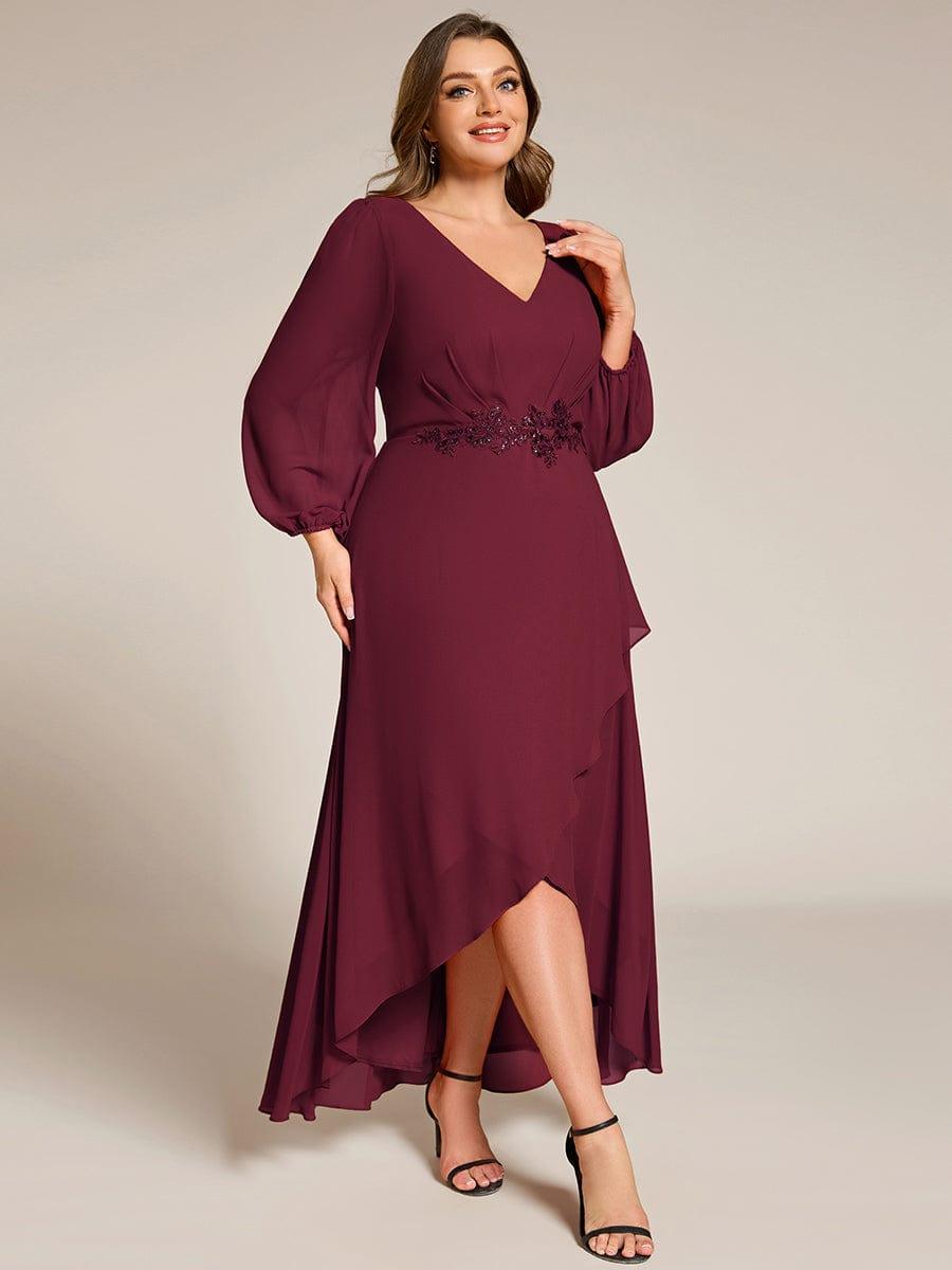 ever MARYAM|Plus Size V-Neck Long Sleeves Chiffon Formal Evening Dress with Applique