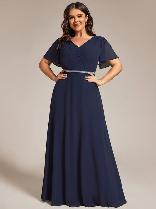 pretty LAYLAH|Plus Size Pleated A-Line Shiny Belt Chiffon Formal Evening Dress