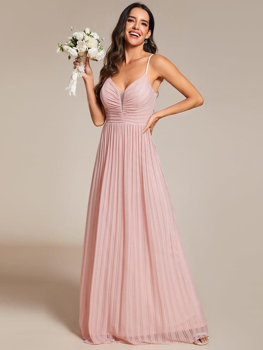 High-Waisted Glittering Spaghetti Straps Formal Evening Dress with Pleated
