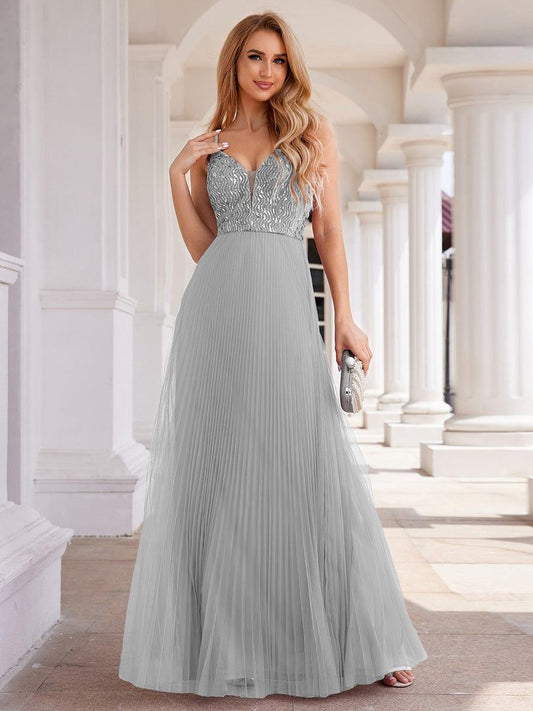ever STORMY|High-Waist V-Neck Sequined Bodice Sleeveless Backless Formal Evening Dress