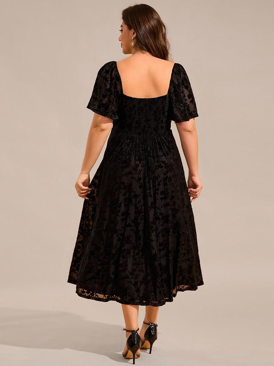 ever BLOOM|Elegant Stretchy Short Sleeve Tea Length Velvet Wedding Guest Dress