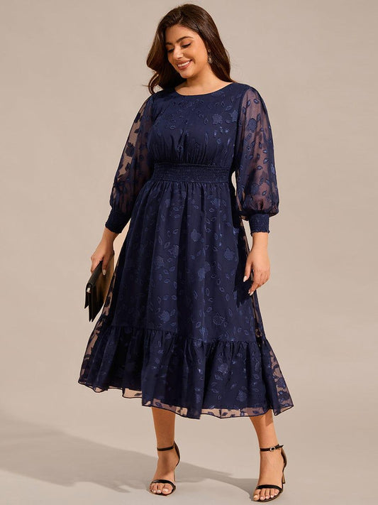 pretty ANAHI|Plus Size Long Sleeve Round Neckline Chiffon Wedding Guest Dress