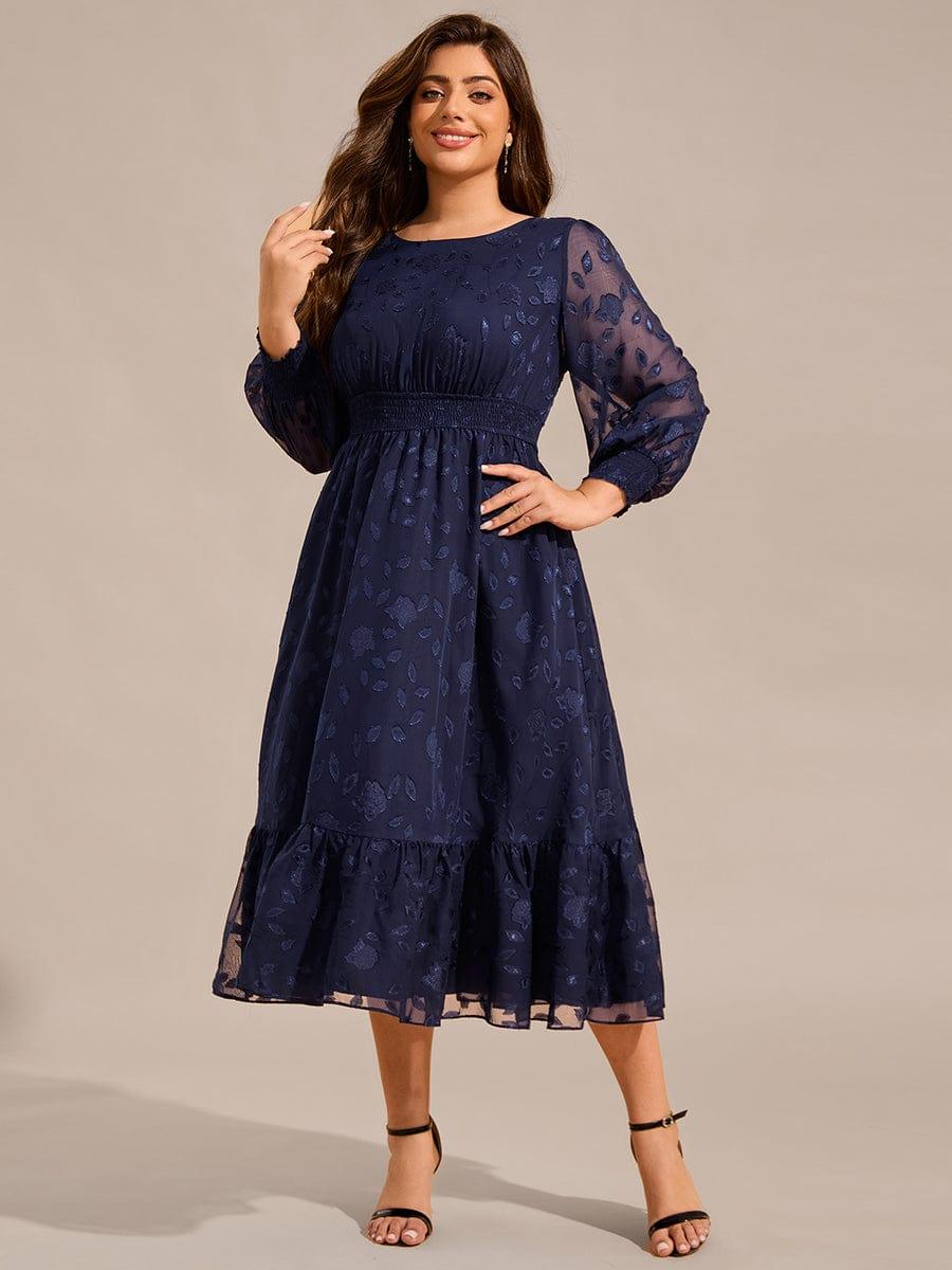 pretty ANAHI|Plus Size Long Sleeve Round Neckline Chiffon Wedding Guest Dress