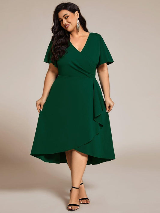 pretty FALLON|Plus Size High-Stretch V-neck Midi Wedding Guest Dress