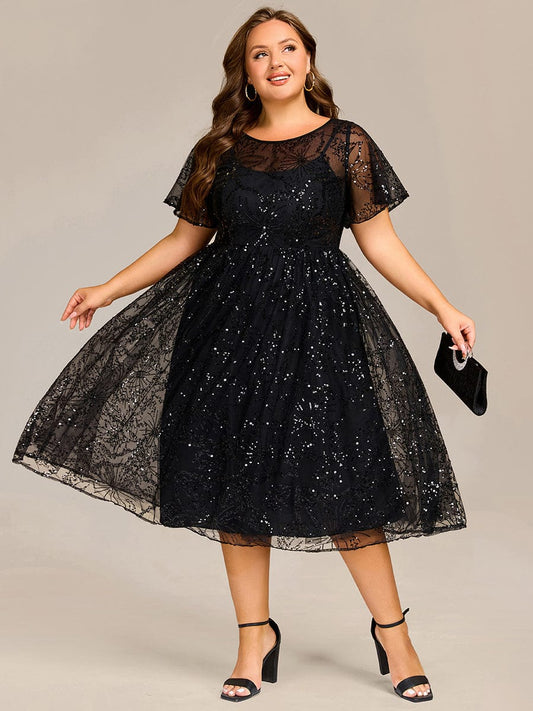 ever ADEL|Sheer Ruffle Sequin Wedding Guest Dress