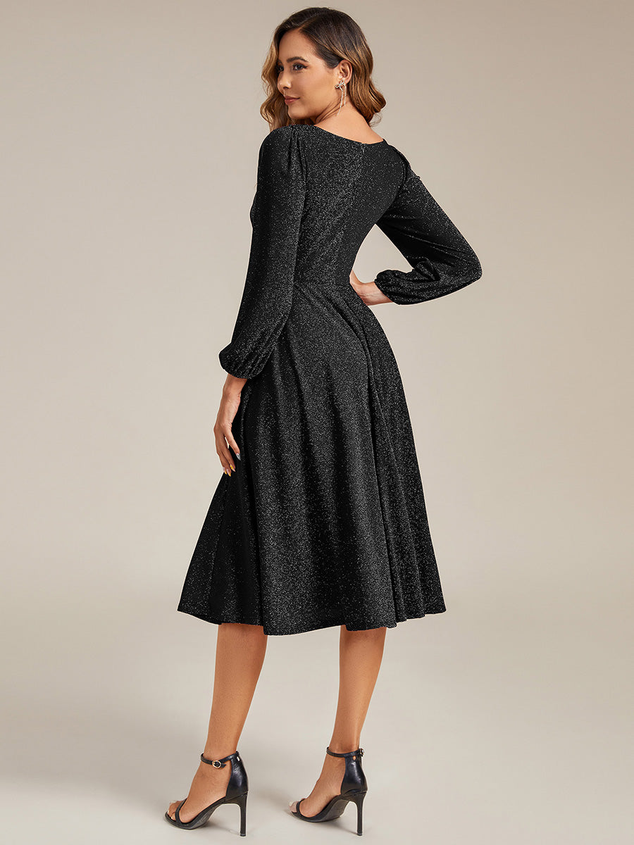 ever GREER| Glitter long Sleeve A-Line Midi Dress With Pocket