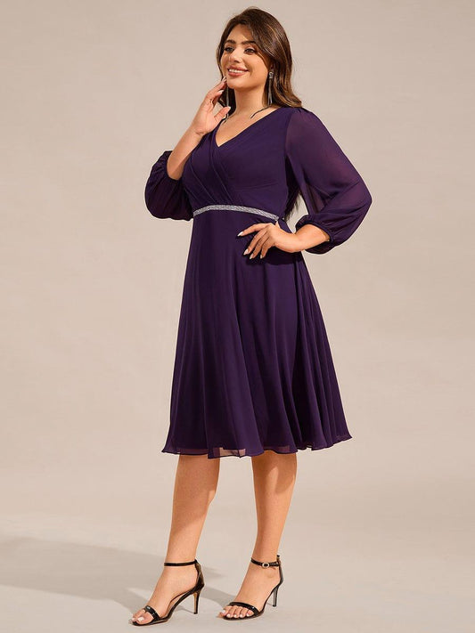 pretty NYLAH|Plus Size Long Sleeve Midi A-Line Wedding Guest Dress with Waist Chain