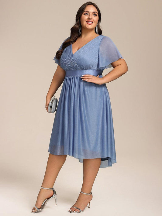pretty SOL|Plus Size Glitter Short Sleeve V-Neck Pleated Midi Wedding Guest Dress