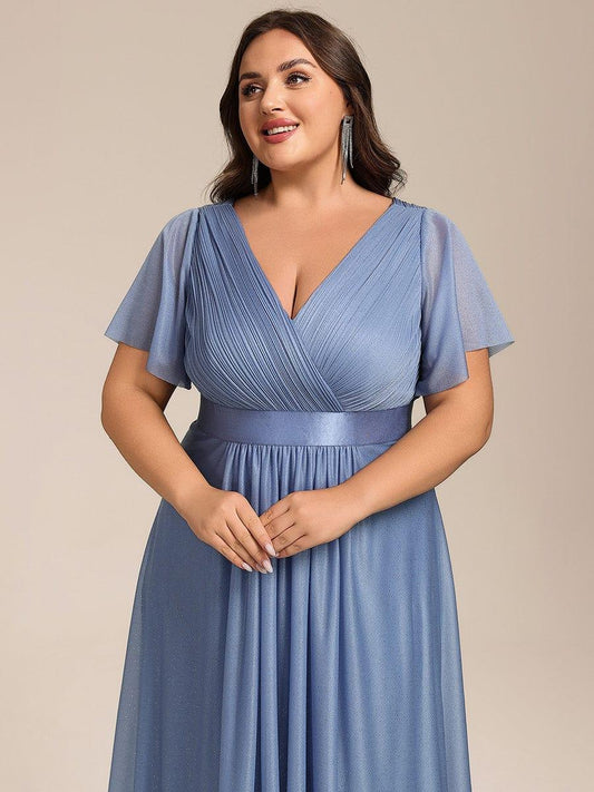 ever SOL|Short Sleeve V-Neck Pleated Glitter Midi Wedding Guest Dress