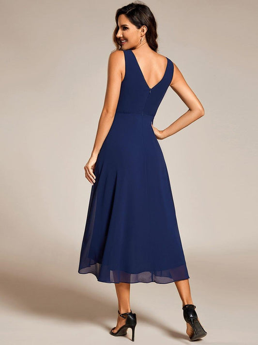 ever AUGUST|Chic V-Neck Pleated Sleeveless High-Low Chiffon Wedding Guest Dress