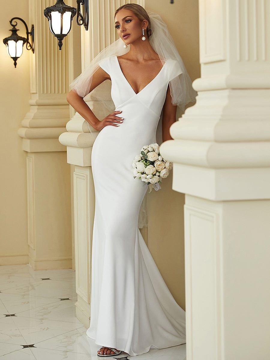 PATRISSE'S BRIDE|Cap Sleeve Deep V-Neck Backless Fishtail Wedding Dress