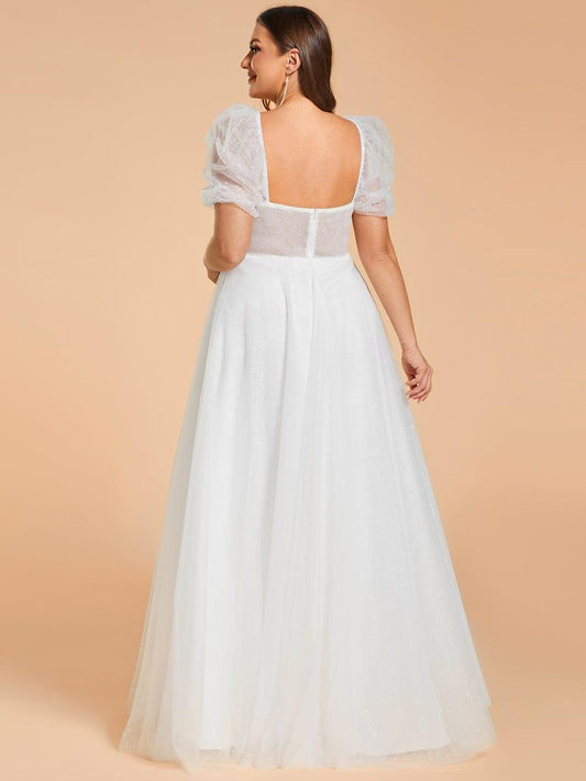 SUMIRA'S BRIDE|Plus Size A-Line Tulle Sweetheart Neckline Wedding Dress with Lantern Sleeves