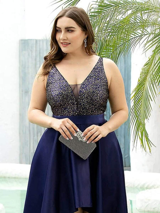 pretty ALYNA|High Low Sleeveless Plus Size Dresses With Sequin for Evening