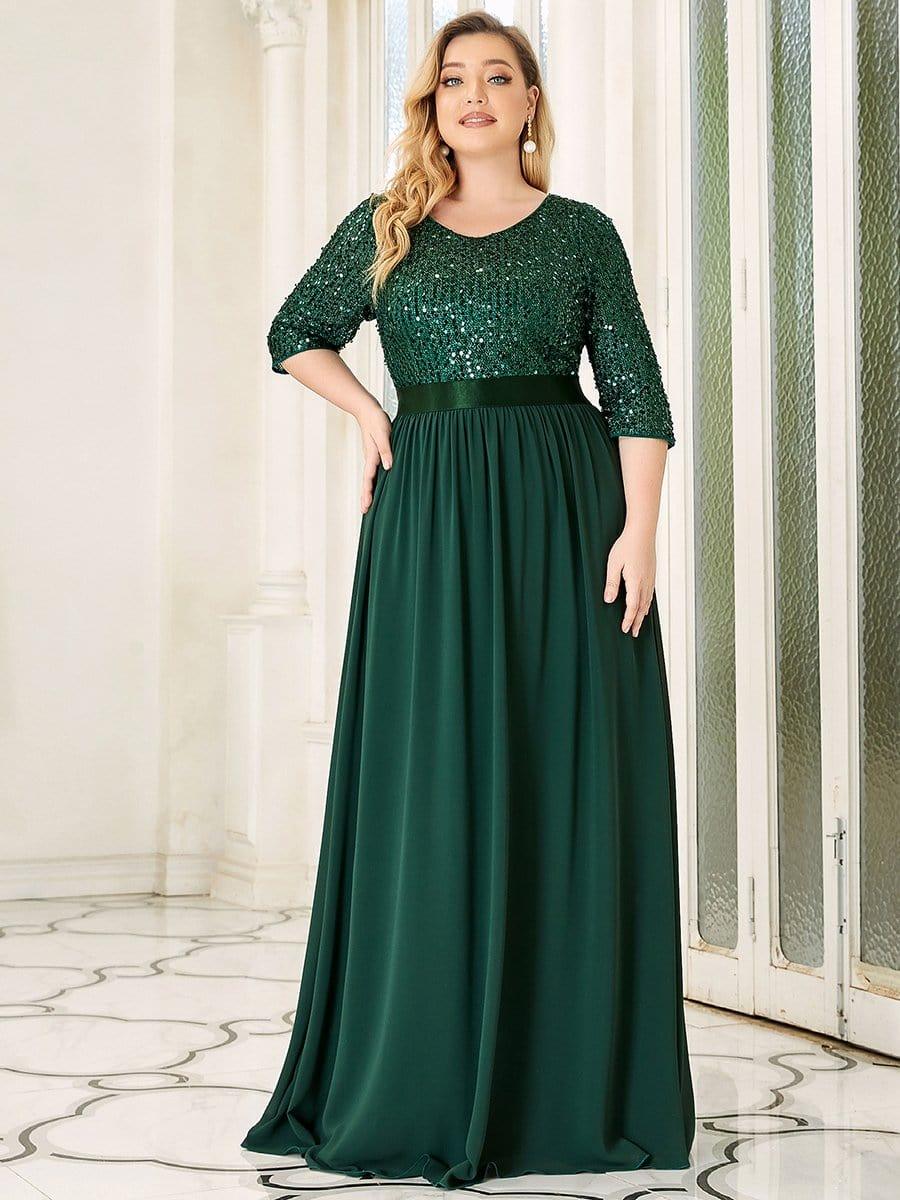 pretty FLORENCE|Plus Size Sequin 3/4 Sleeves Dresses