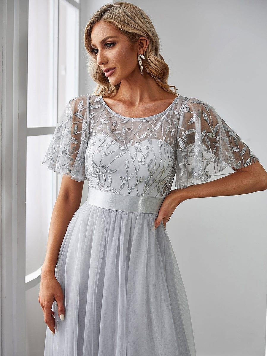 ever SAPHIR|Women's A-Line Short Sleeve Embroidery Floor Length Evening Dresses