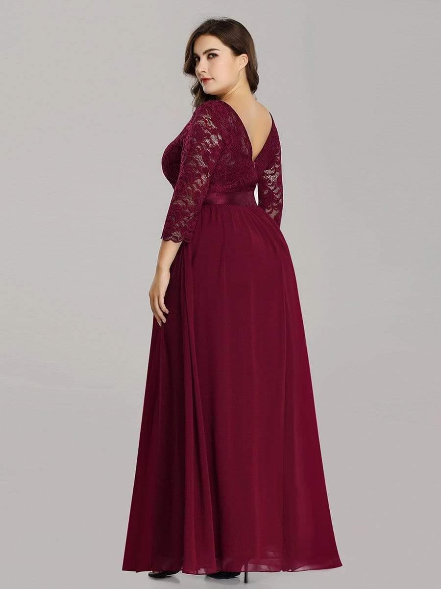 pretty FAUN|Simple Plus Size Lace Evening Dress with Half Sleeves