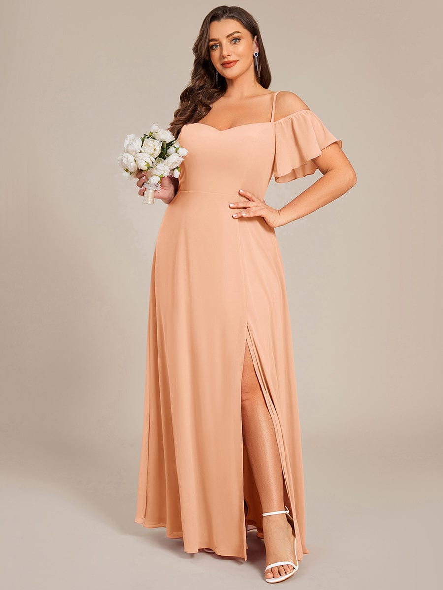 ever REYA|Off Shoulder High Slit Chiffon Flowy Bridesmaid Dress
