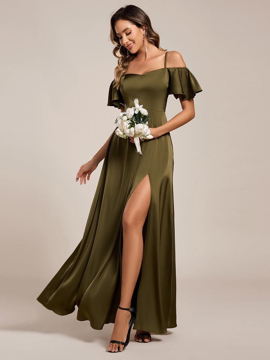 ever AUBREE|Short Sleeve Off Shoulder A-Line Satin Bridesmaid Dress