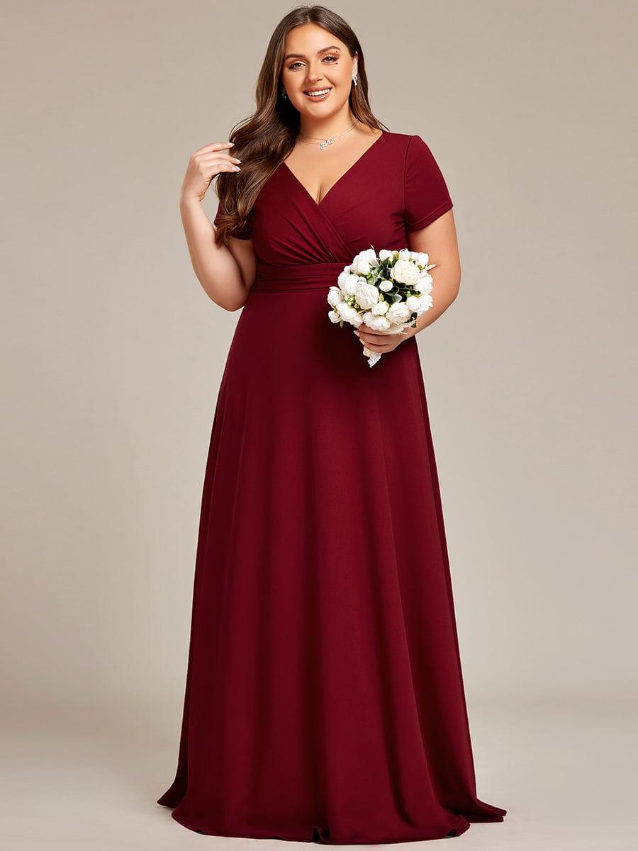 pretty TÉRESA|Plus Size Pleated V-Neck Short Sleeves Empire Waist A-Line Bridesmaid Dress