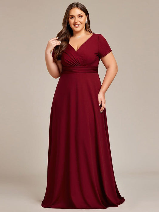 pretty TÉRESA|Plus Size Pleated V-Neck Short Sleeves Empire Waist A-Line Bridesmaid Dress