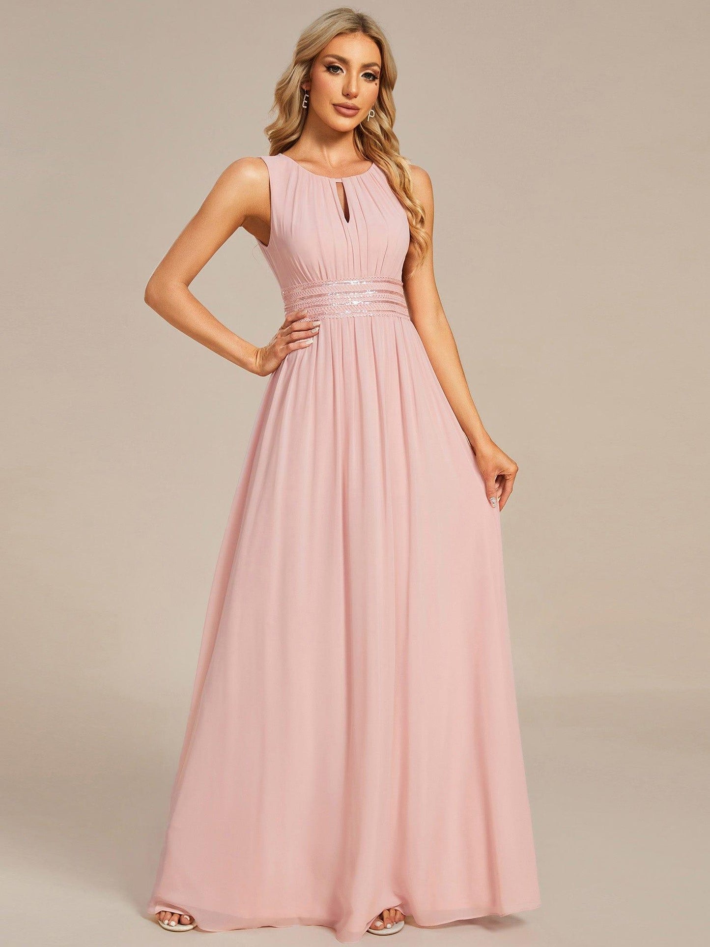 ever KALIA|Simple Sleeveless A-line Chiffon Bridesmaid Dress with Hollow Out Detail