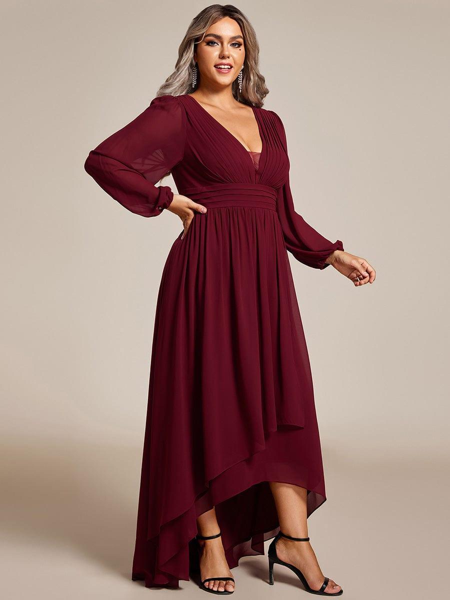 pretty GRIFFIN|Plus Size V-Neck Long Lantern Sleeves A-Line Chiffon Bridesmaid Dress