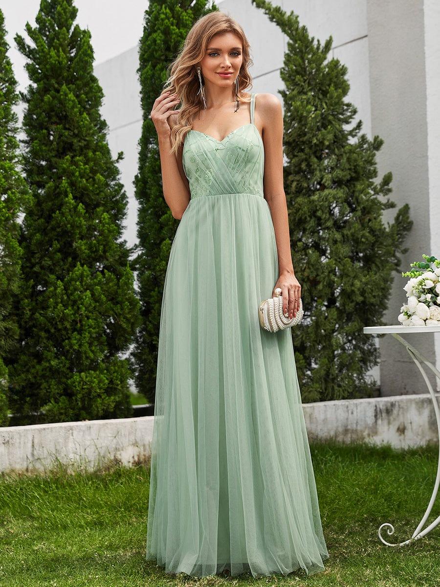 ever LOGAN|Paillette A-Line Tulle Bridesmaid Dress with Cross-Back Straps