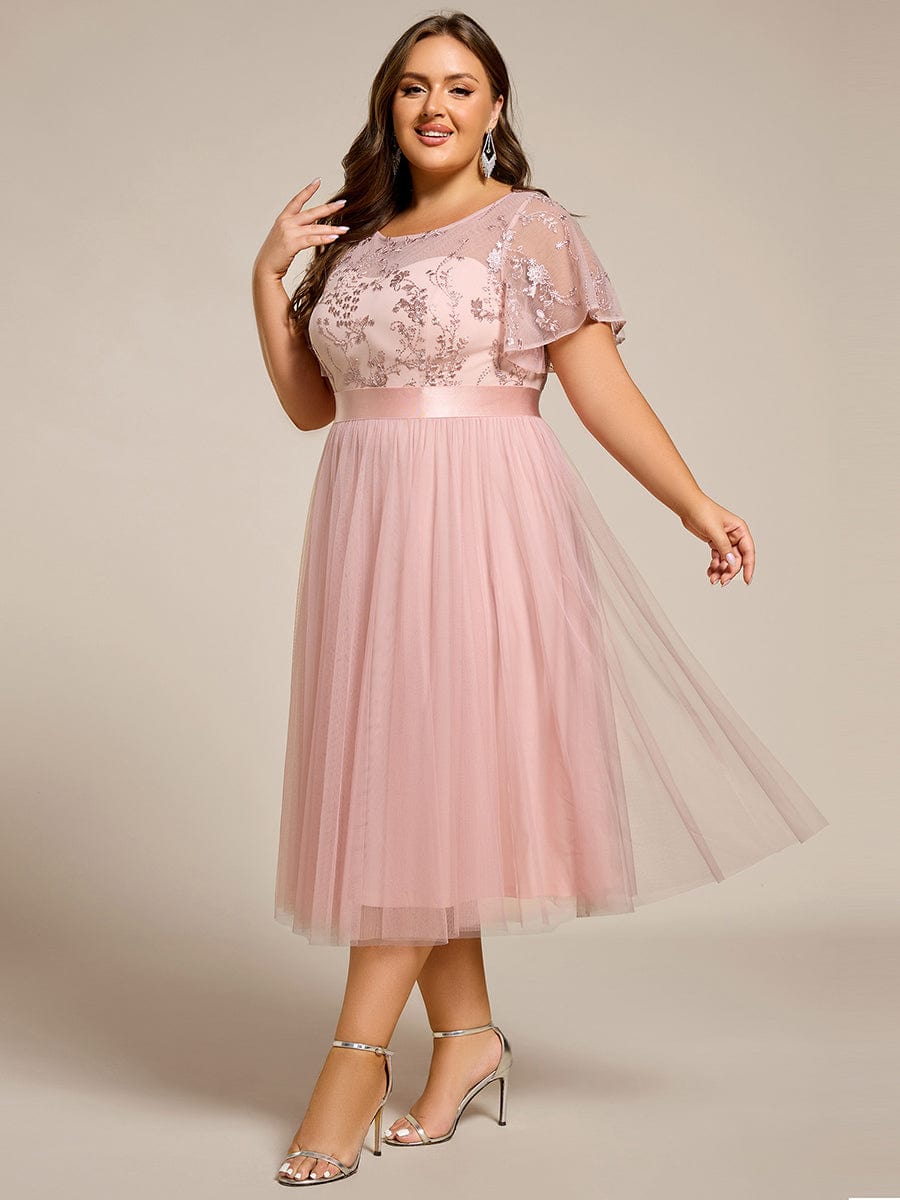 ever MARA|Embellished Tulle Midi Junior Bridesmaid Dress with Sheer Sleeves