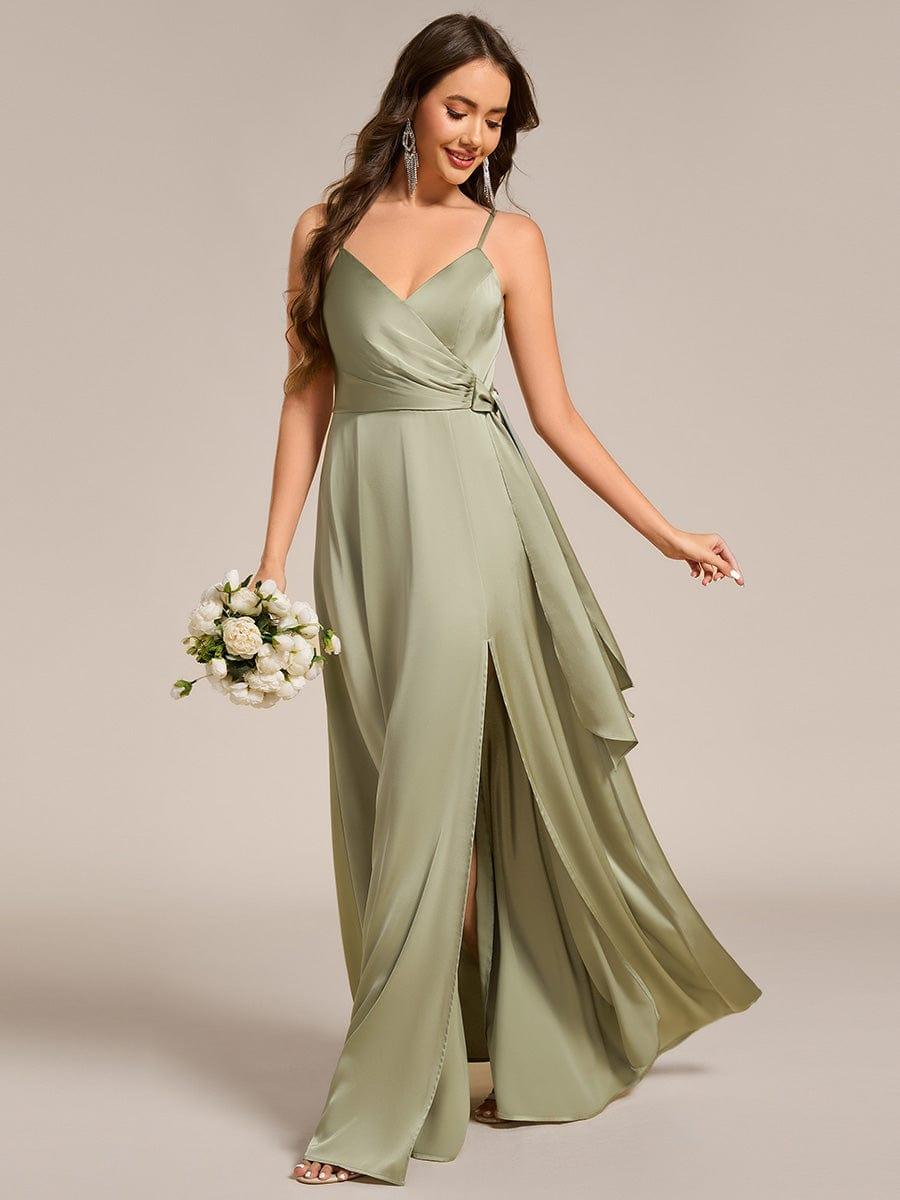 ever IYLA|Wrap-Style Spaghetti Strap Maxi Satin Bridesmaid Dress