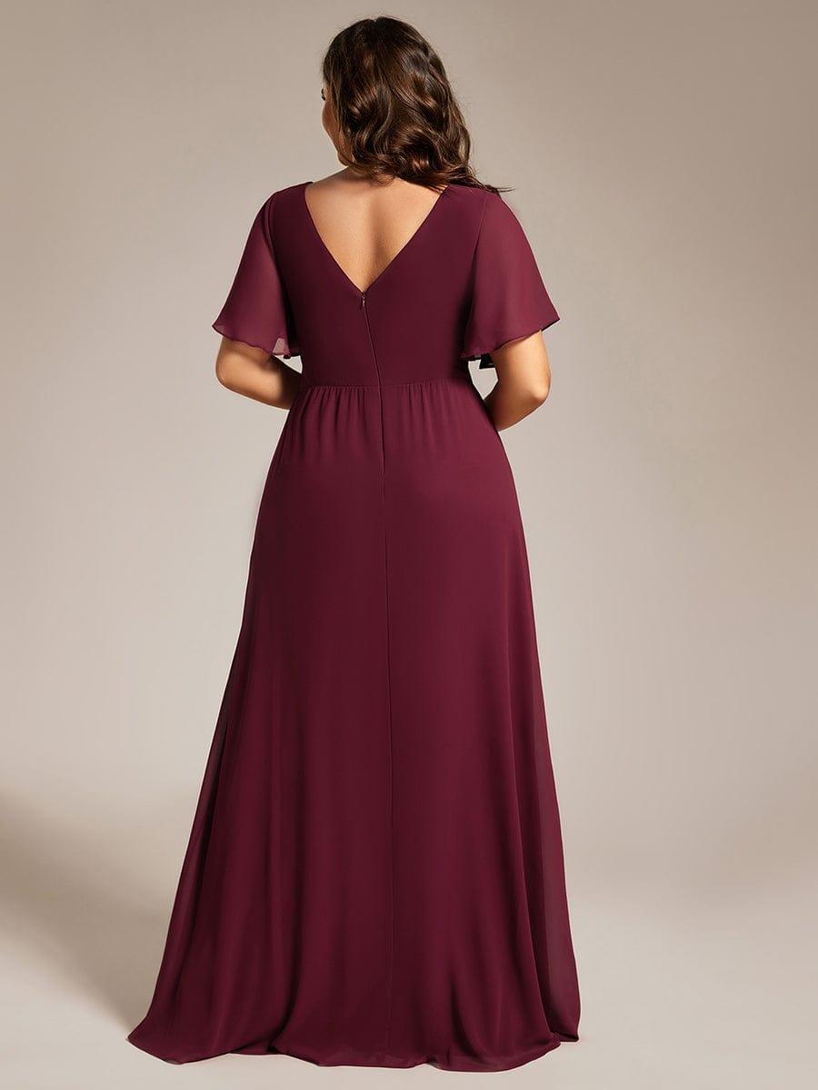 pretty LINDEN|Plus Size High Slit V-Neck Empire Waist Chiffon Bridesmaid Dress
