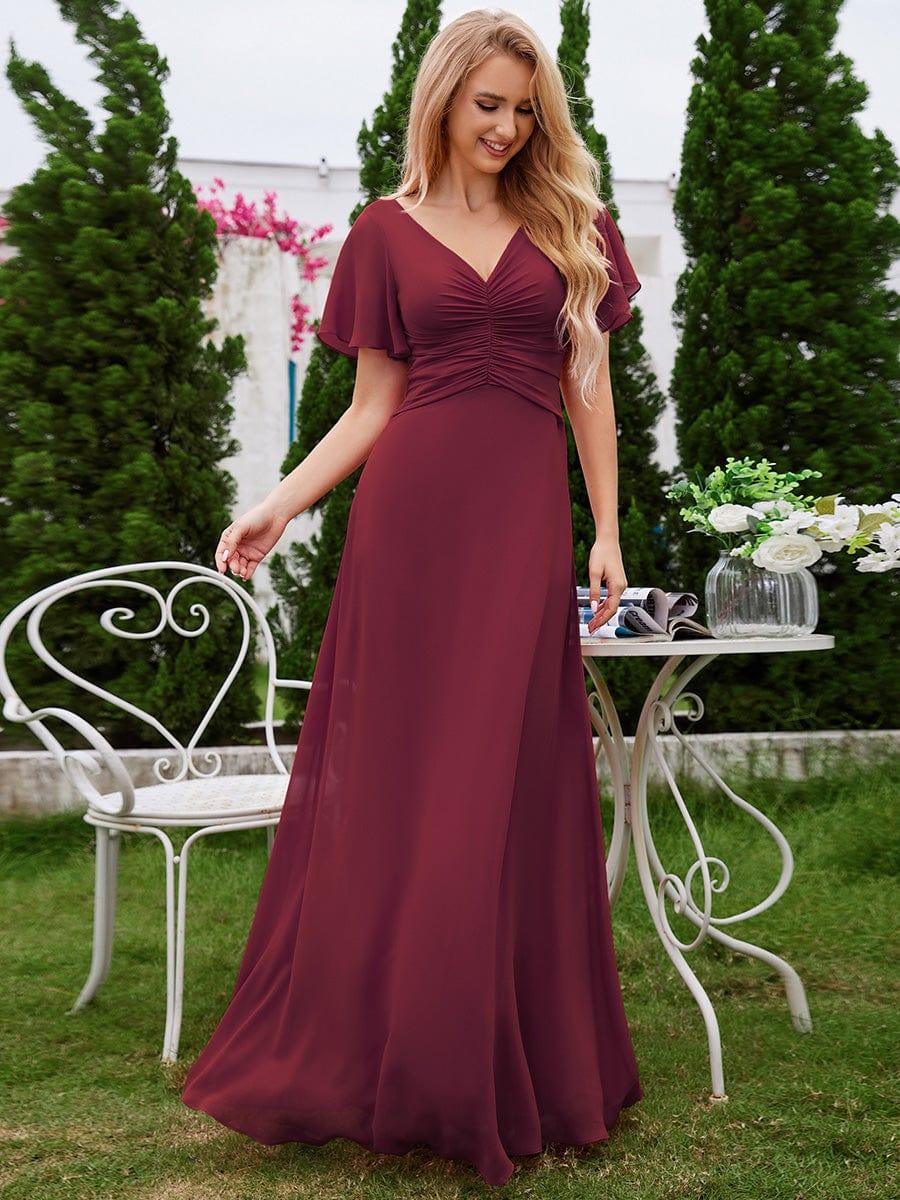 ever ELIOTTE|Ruffled Sleeves and V-Neck Pleated A-Line Chiffon Bridesmaid Dress
