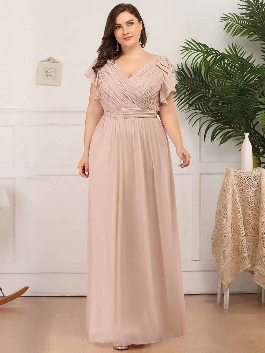 ever AVELYN|Elegant Pleated Bodice Ruffles Sleeves Chiffon Evening Dress