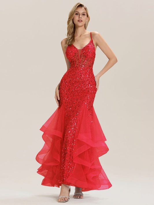 ever VESPERA|Tie Back Sequin Mermaid Evening Dress