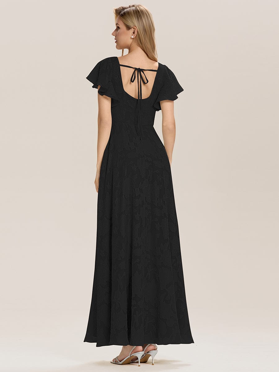 ever ZERENA|Ruffle Sleeve A-Line Formal Evening Dress with Slit