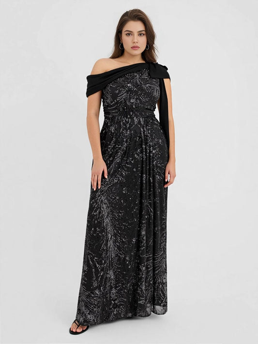 ever BELLAMY|Bow Detail Sequin Drop Shoulder Sleeve Dress