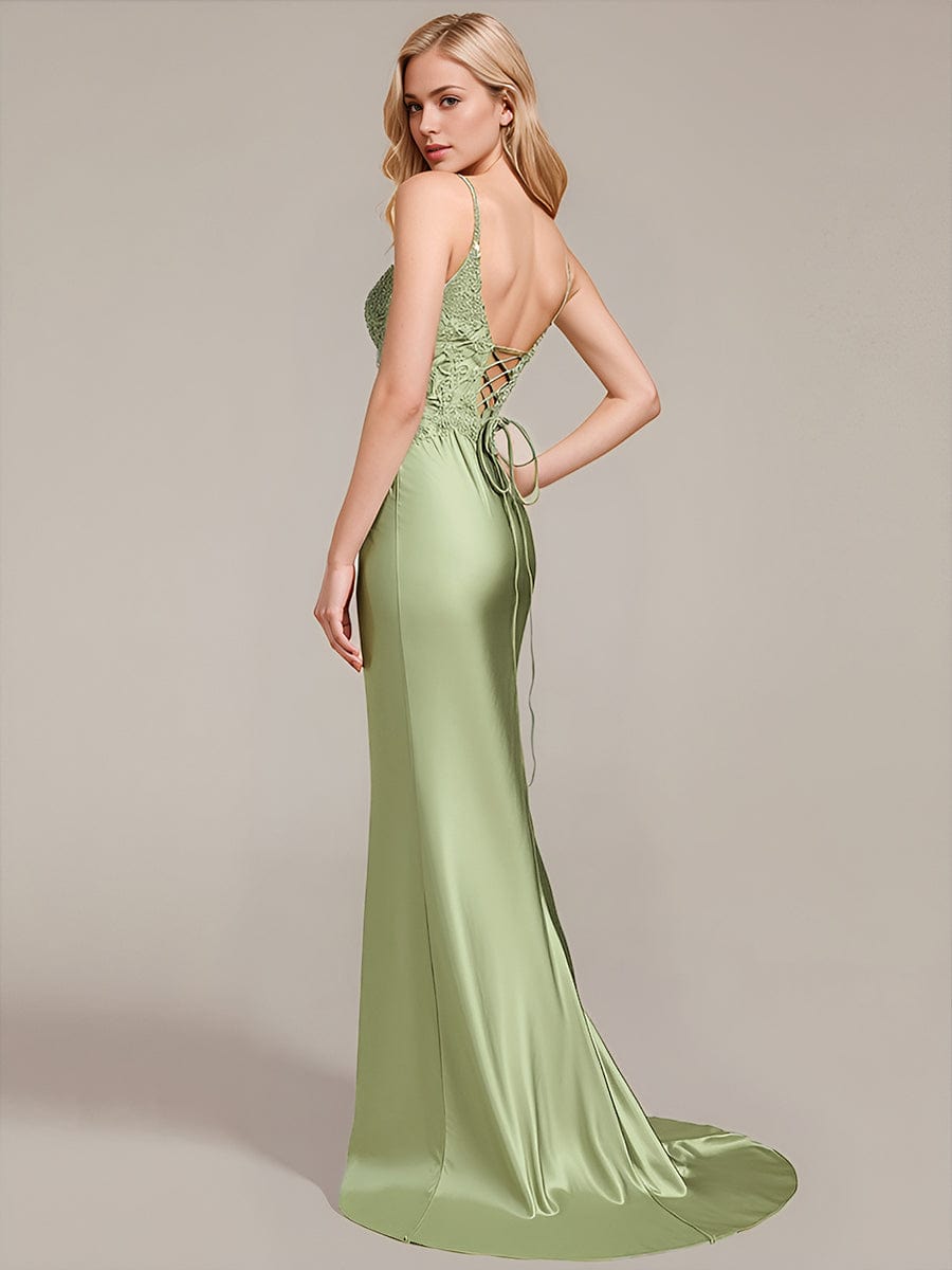 ever CALISTA|Lace-Up Satin Sleeveless Formal Dress