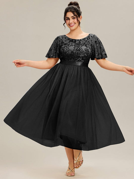 ever COOPER|Round Neck Sequin Ruffle Sleeve Dress