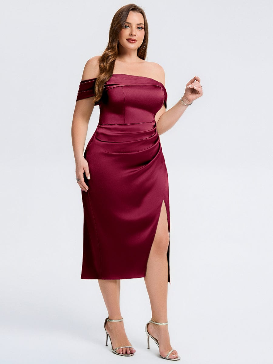 pretty DIANELLE|Plus Size Slit Satin Wedding Guest Dress