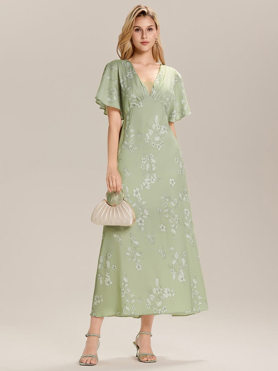 ever CELINA|Printed Satin Drop Shoulder Sleeve Wedding Guest Dress