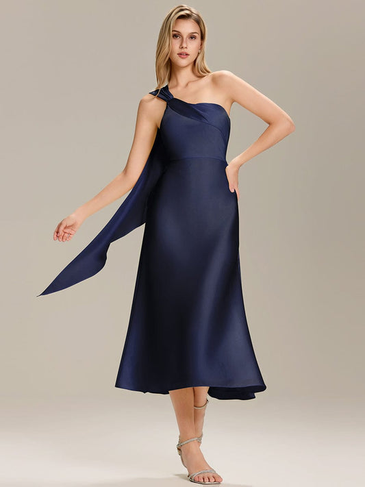ever TAHLIA|Satin One-Shoulder Midi Wedding Guest Dress