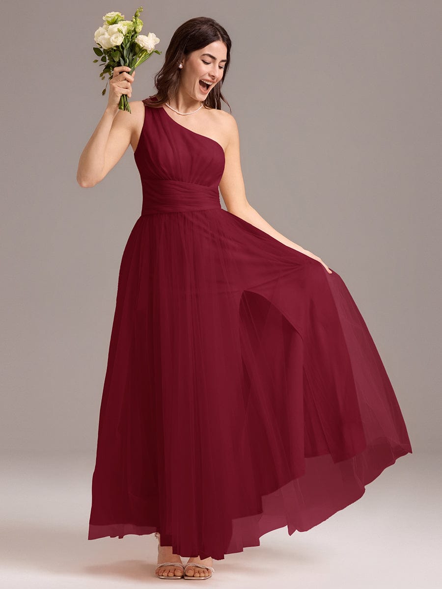 ever ARCADIA|Chic A-Line One-Shoulder Tulle Maxi Bridesmaid Dress